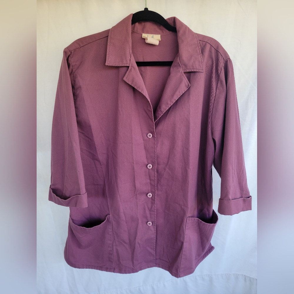 L.A. Cotton Works Denim Mauve Button-Up Scrub Jacket with Pockets